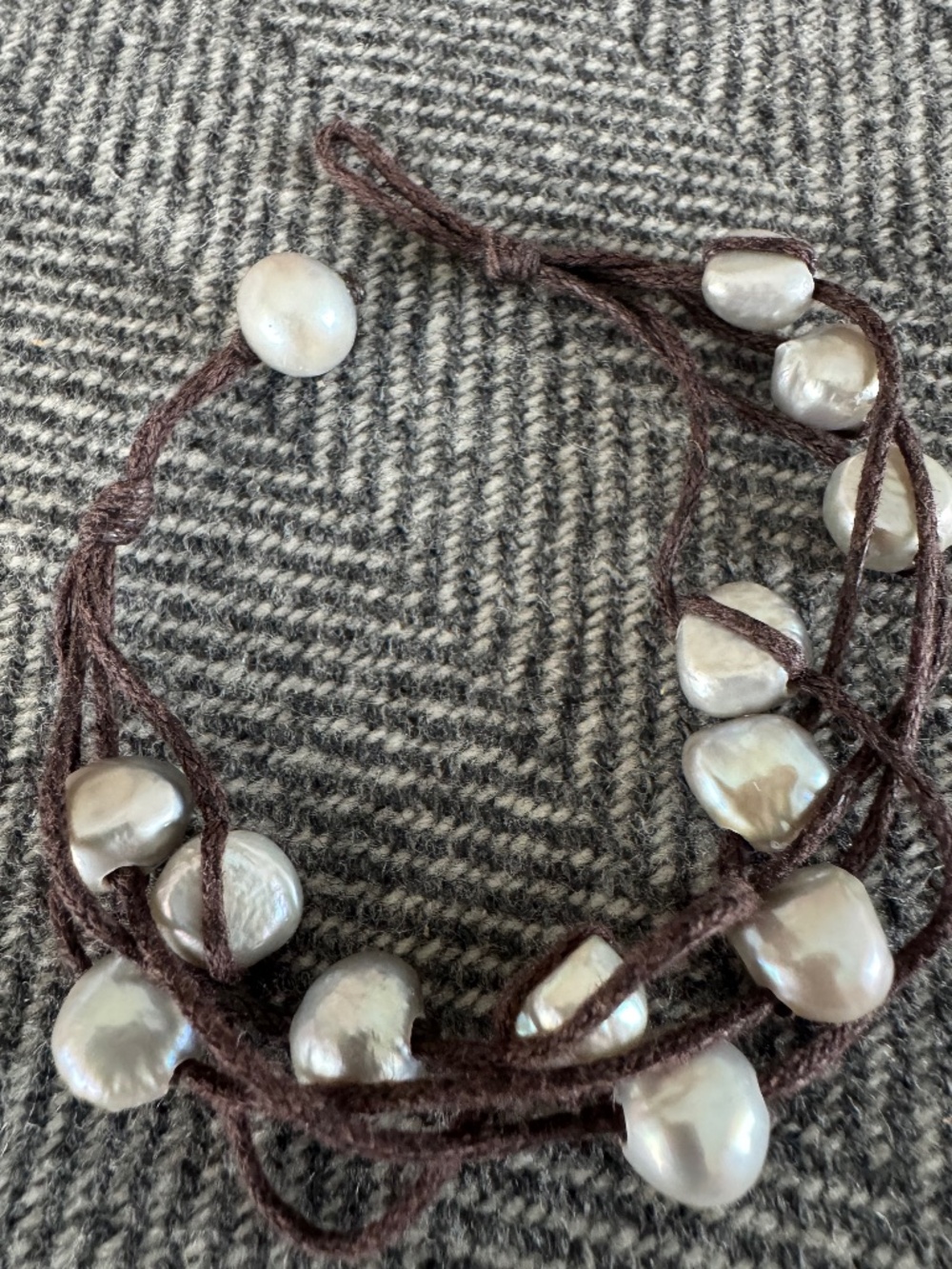 ROOST, MULTI STRAND GRAY RIVER, PEARL BRACELET WITH PEARL LOOP CLOSURE